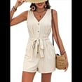 thumbnail image 3 of Mono Corto para Mujer, Informal, con Bolsillos en V, Cuello , Sin Mangas, Color Caqui, Talla XL, 3 of 10
