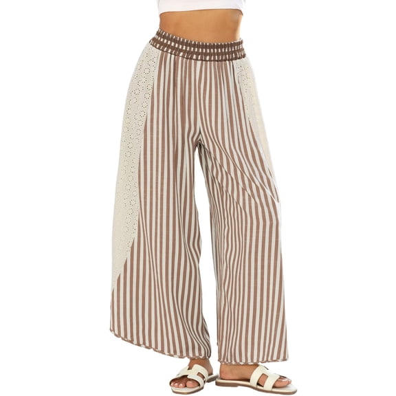 PUWEI Women's Casual Striped Wide Leg Pants Loose Fit Elastic Waist Lounge Pants Palazzo Trousers