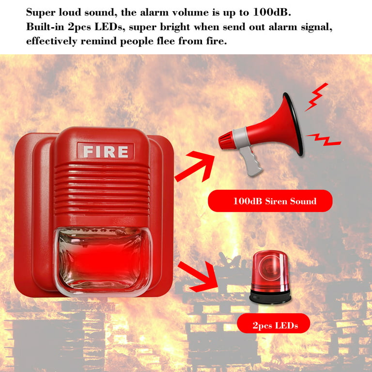 Docooler Fire Alarm Warning Strobe Siren Horn Sound & Strobe Alert System for Home Office Hotel Restaurant, Size: Red