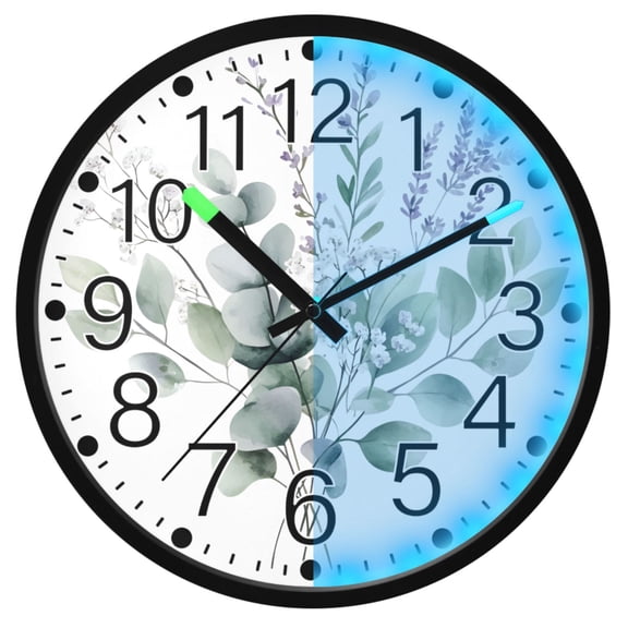 Ryvnso Lavenders Watercolor 12 Inch Night Light Wall Clock Silent Battery Operated Luminous Clocks