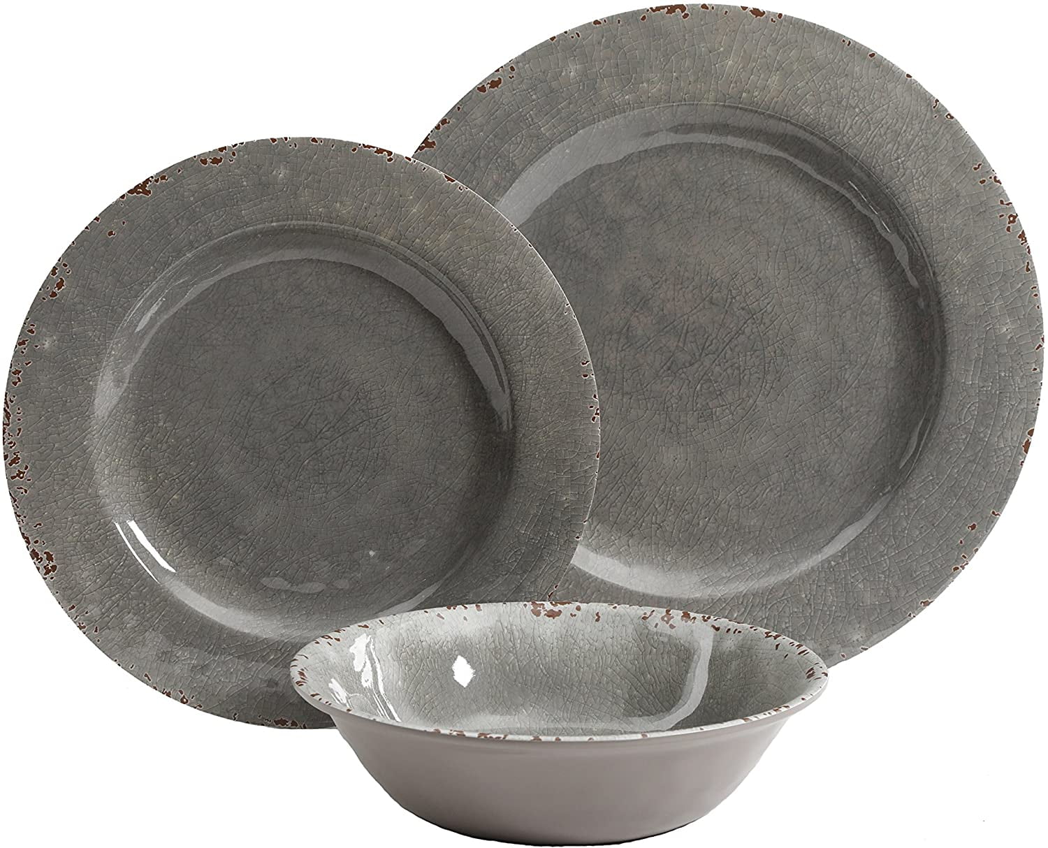 Gibson Studio Mauna 12 Piece Heavy Weight Melamine Dinnerware Set, Grey Rustic Walmart Canada