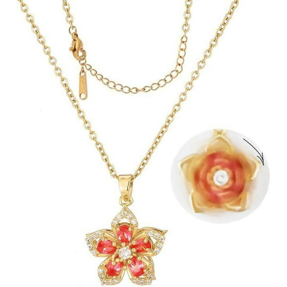 Flower Fidget Necklace For Women, Rotatable Crystal Blossom Necklace, 18K Gold Plated Titanium Steel Spinning Bauhinia Flower Pendant Necklace, Spin Necklace Jewelry Gifts For Grandma Mom Da[o4637]