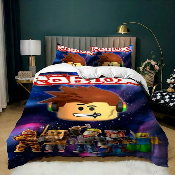 Roblox Duvet Cover Set 3 Pieces Lightweight Soft Bedding Set Bedroom Decor Breathable Comforter Cover with Zipper Closure