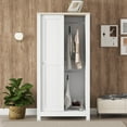 thumbnail image 2 of 68" Tall Storage Wardrobe, Modern Multi-Function Large Storage Cabinet with Hanging Rods, 2 Drawers, Open Shelves, Sliding Door, Minimalist Style Furniture for Living Room, Bedroom, White, 2 of 8