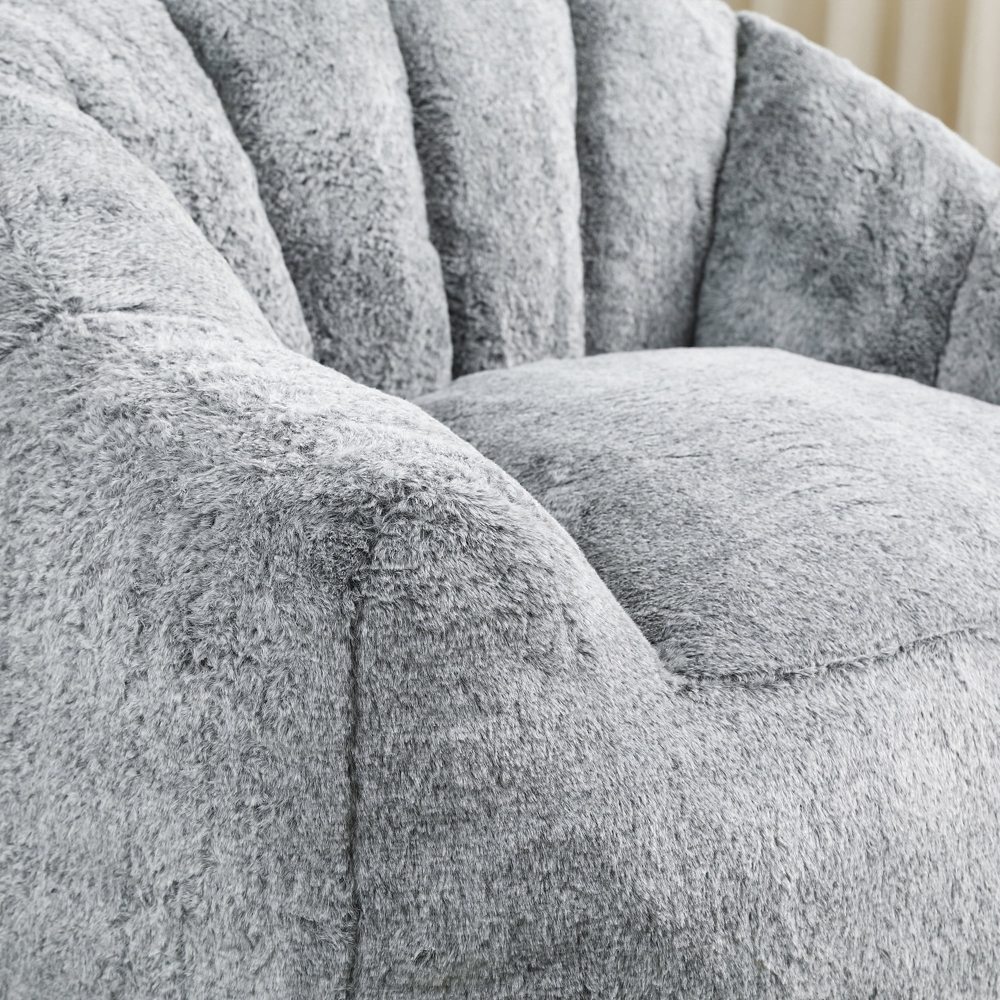 PAPROOS Oversized Bean Bag Chair for Adults, Dark Gray Faux Fur Memory Foam Bean Bag Sofa, Pre-Filled Comfy Lazy Sofa Chair with Removable Cover for Living Room Bedroom Dorm