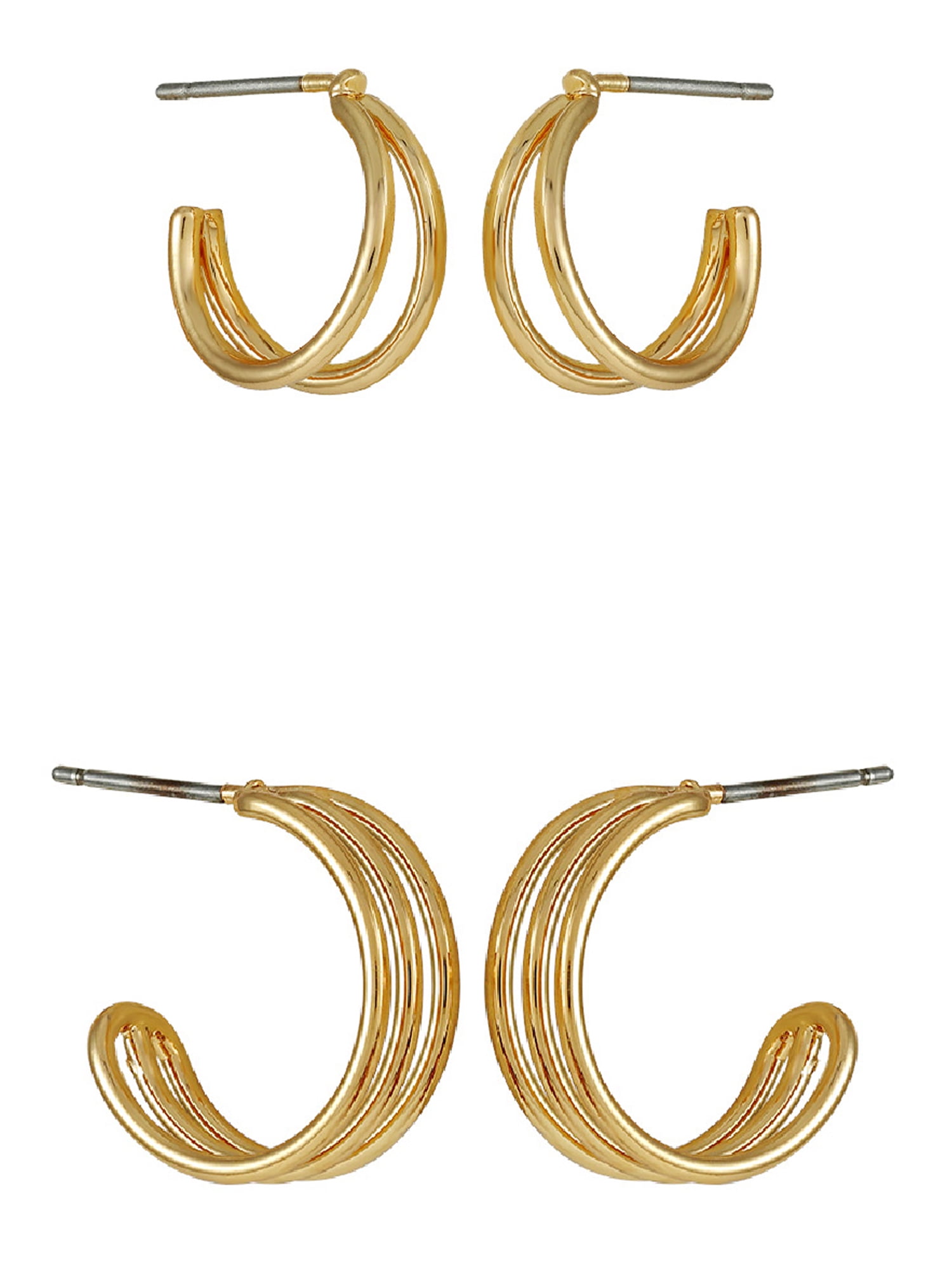 Time and Tru Women's Gold Tone Fashion Dainty 6 Pairs of Metal Hoops.