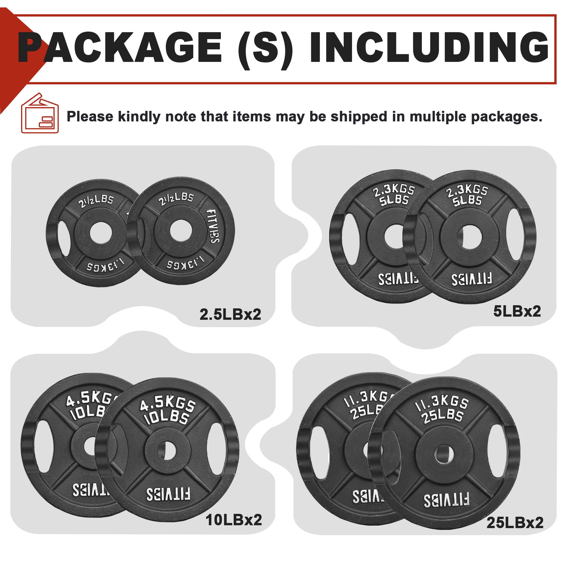 FlexWave 1-Inch Olympic Cast Iron Weight Plates Set – 85LB Total (2x2.5lb, 2x5lb, 2x10lb, 2x25lb) – Perfect for Standard Olympic Barbells