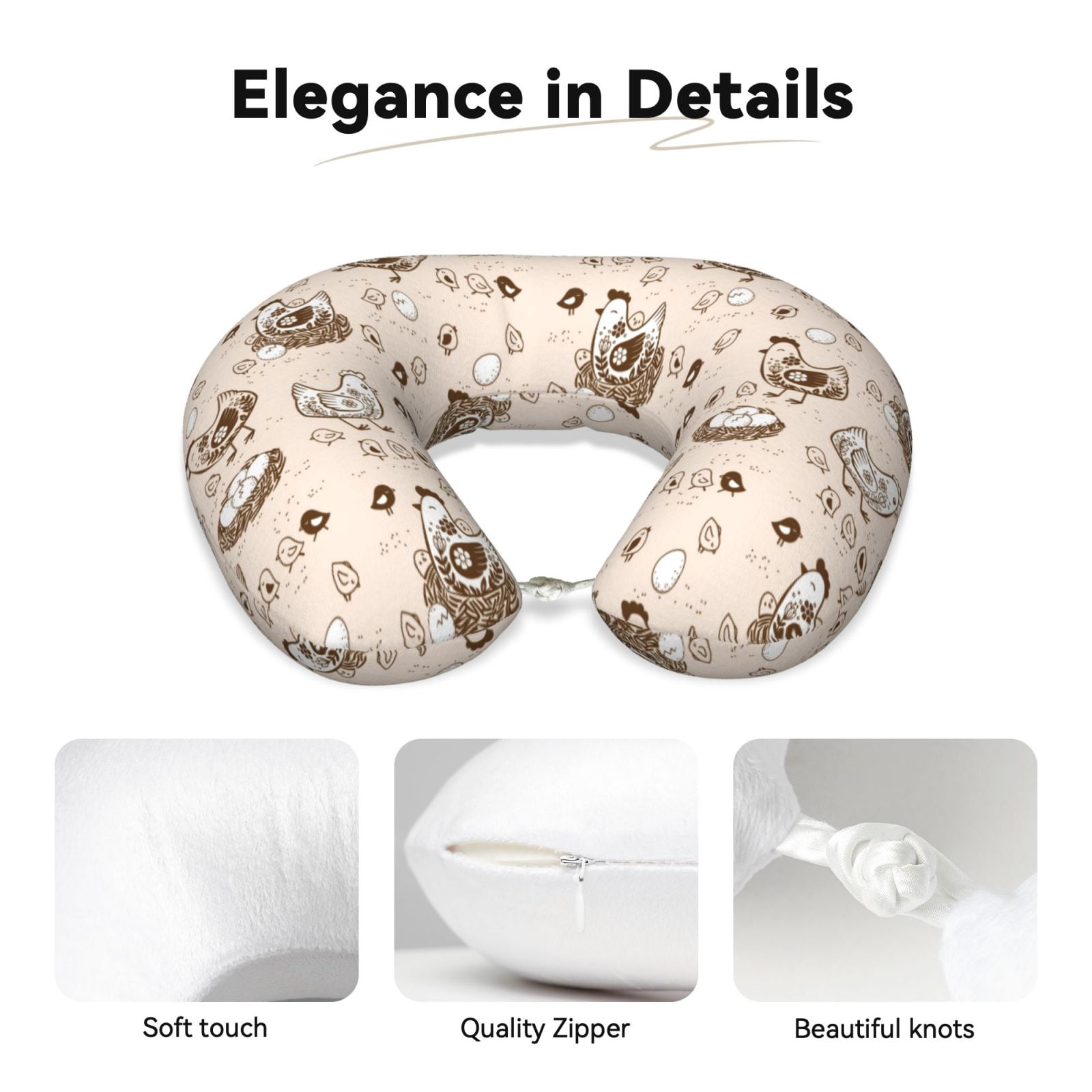 Xecao Chicken With Floral Print Memory Foam Cervical Neck Pillow Versatile U-Shaped Pillows for Home,Office,Camping,Travelling,Soft Washable Cover
