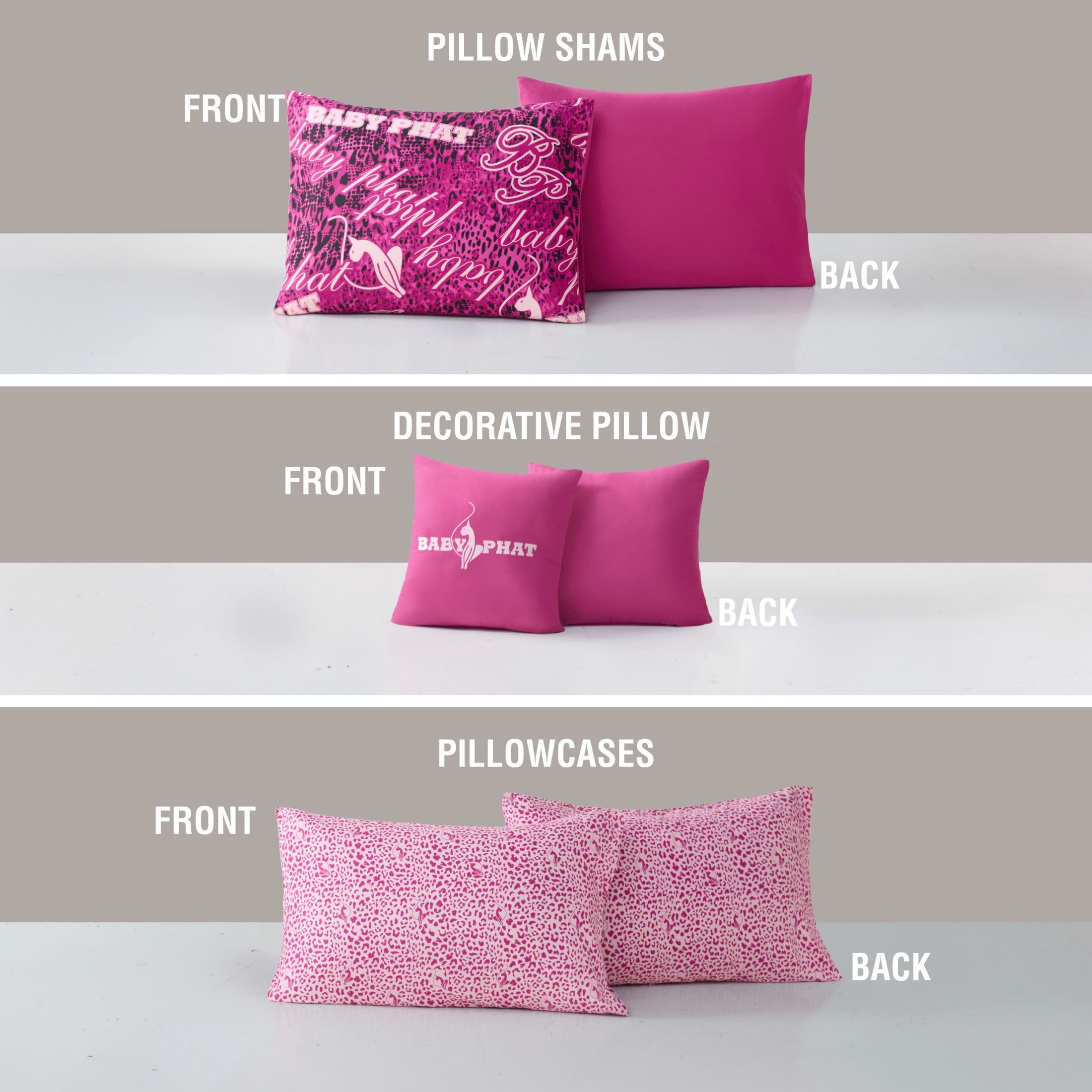 Baby Phat Circles Solid 8-Piece Reversible Comforter Bed in a Bag, Pink, Queen