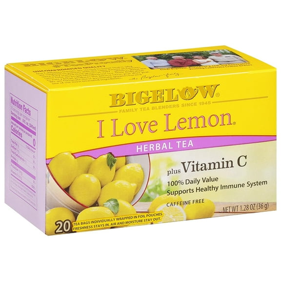 I Love Lemon with Vitamin C Herbal Tea, Caffeine Free Tea with Lemon, 20 Count Box (Pack of 6), 120 Total Tea Bags