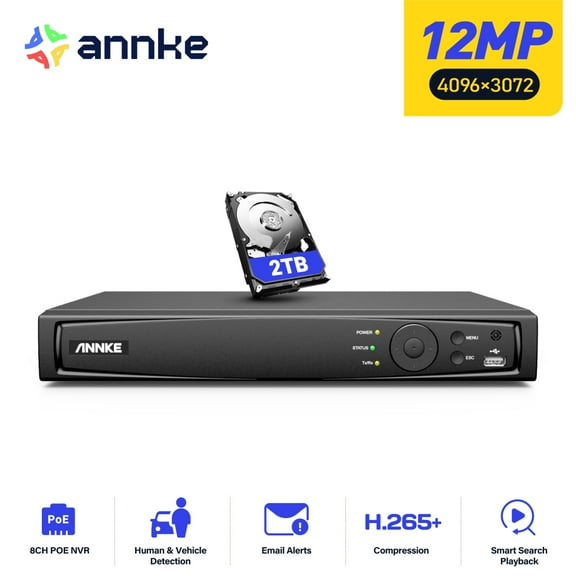 ANNKE Ultra 12MP HD 8CH PoE NVR, 12MP PoE Network Video Recorder, Support up to 8 x 8MP/5MP/4MP/1080p HD PoE IP Cameras, Reliable Plug and Play Security System, 2TB HDD