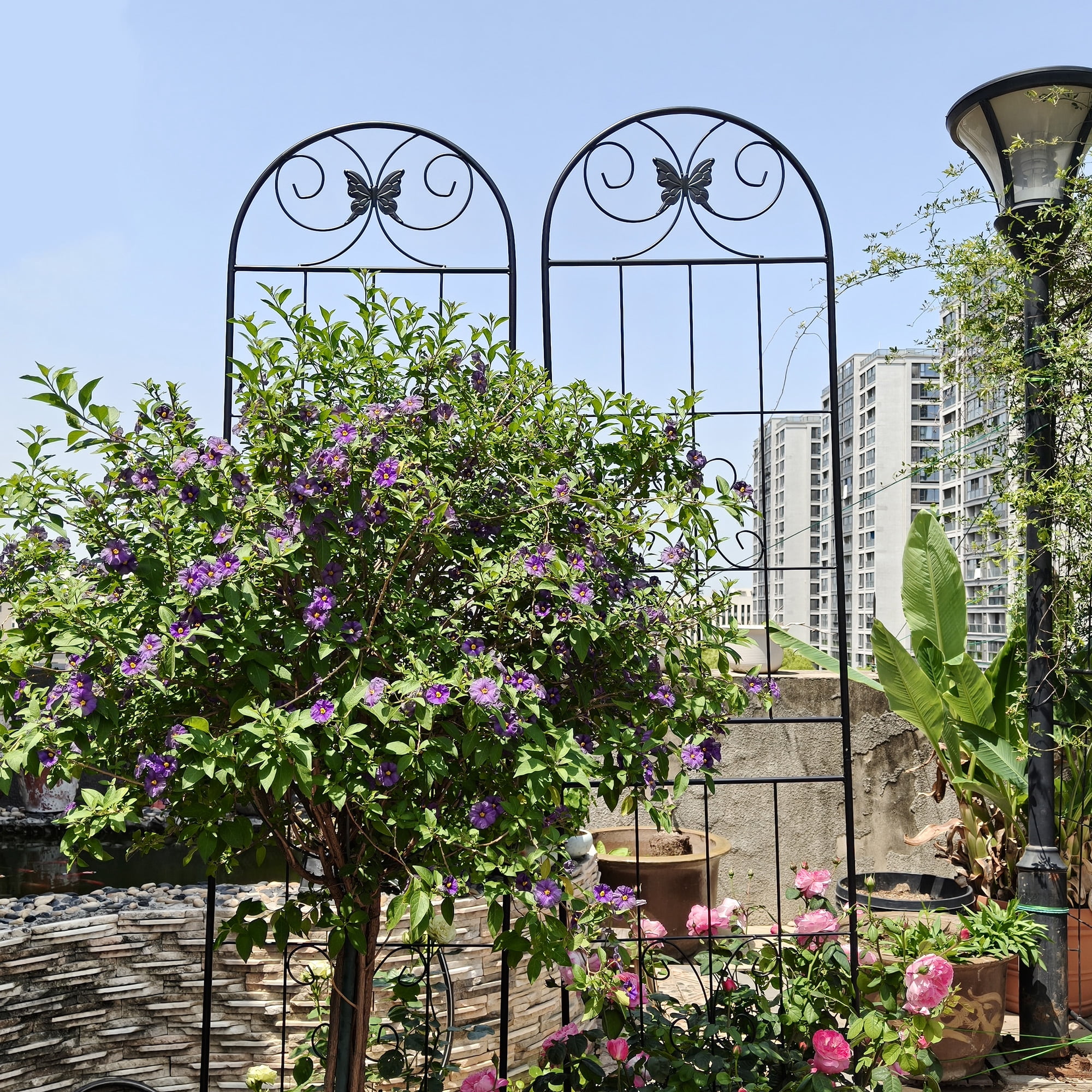 2 Pack Metal Garden Trellis Rustproof Trellis for Climbing Plants Outdoor Flower Support Black 86.7" x 19.7"