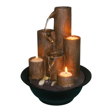 Meditation Candle Tabletop Fountain - Alpine Corporation Pouring Tiers Tabletop Fountain with 3 Candles, 11 Inches