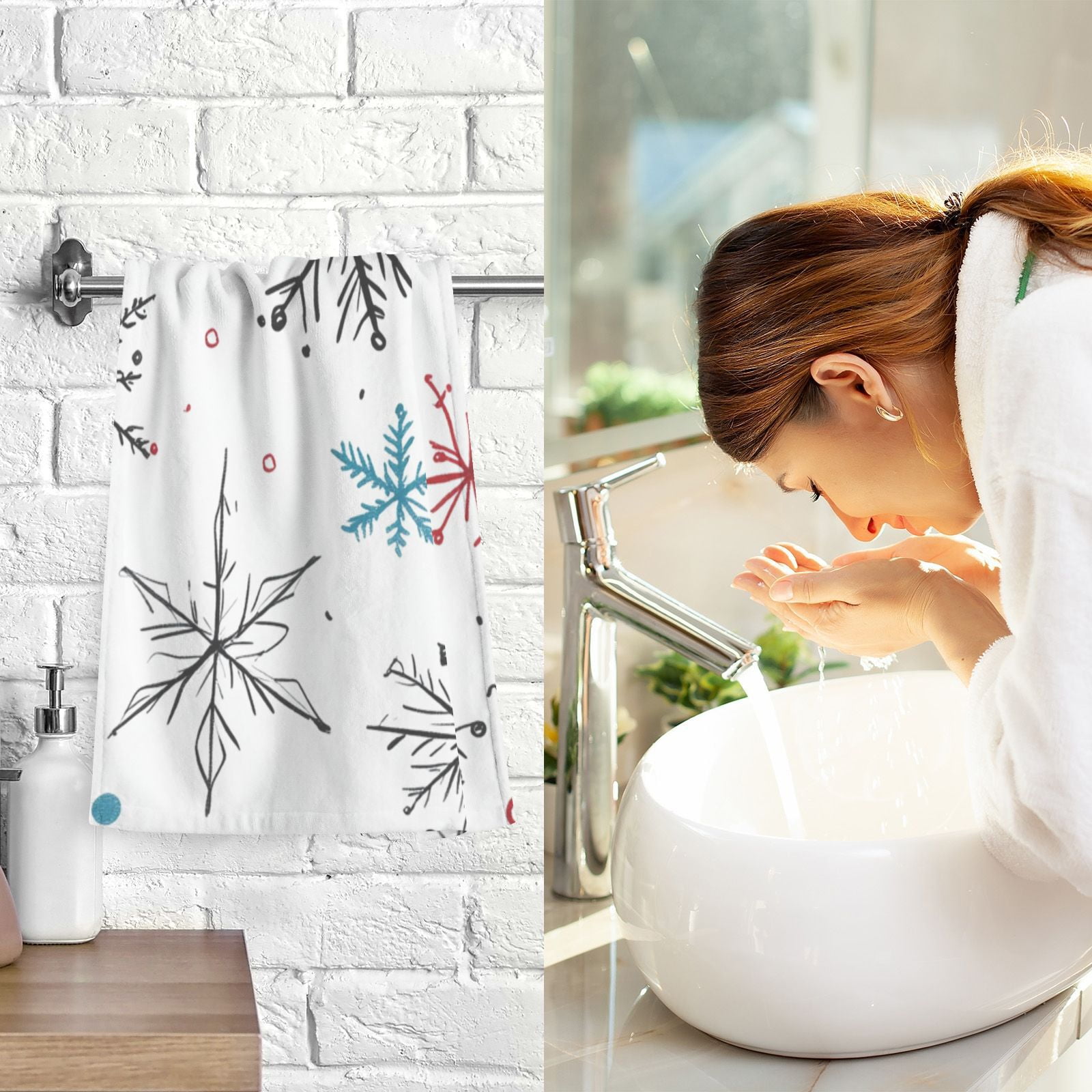 Christmas Snowflakes Hand Towels Cotton Bath Towels Large Face Towels Absorbent for Bathroom 2 Packs