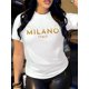 thumbnail image 1 of Milano Letter Print Crew Neck T-Shirt, Casual Short Sleeve T-Shirt For Spring & Summer, Women's Clothing, 1 of 6