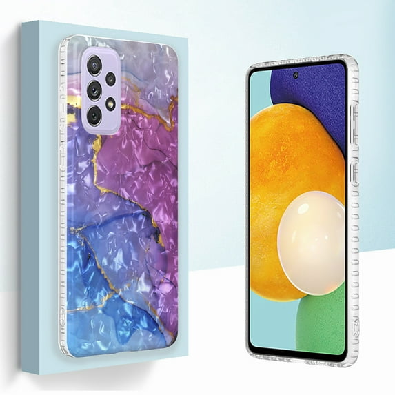 for Galaxy A73 5G Case, Samsung A73 5G Case, Cute Clear Slim Shockproof Pattern Soft Flexible TPU + IMD Marble Rubber Back Phone Protective Cover Cases for Samsung Galaxy A73 5G, Purple&Blue Marble