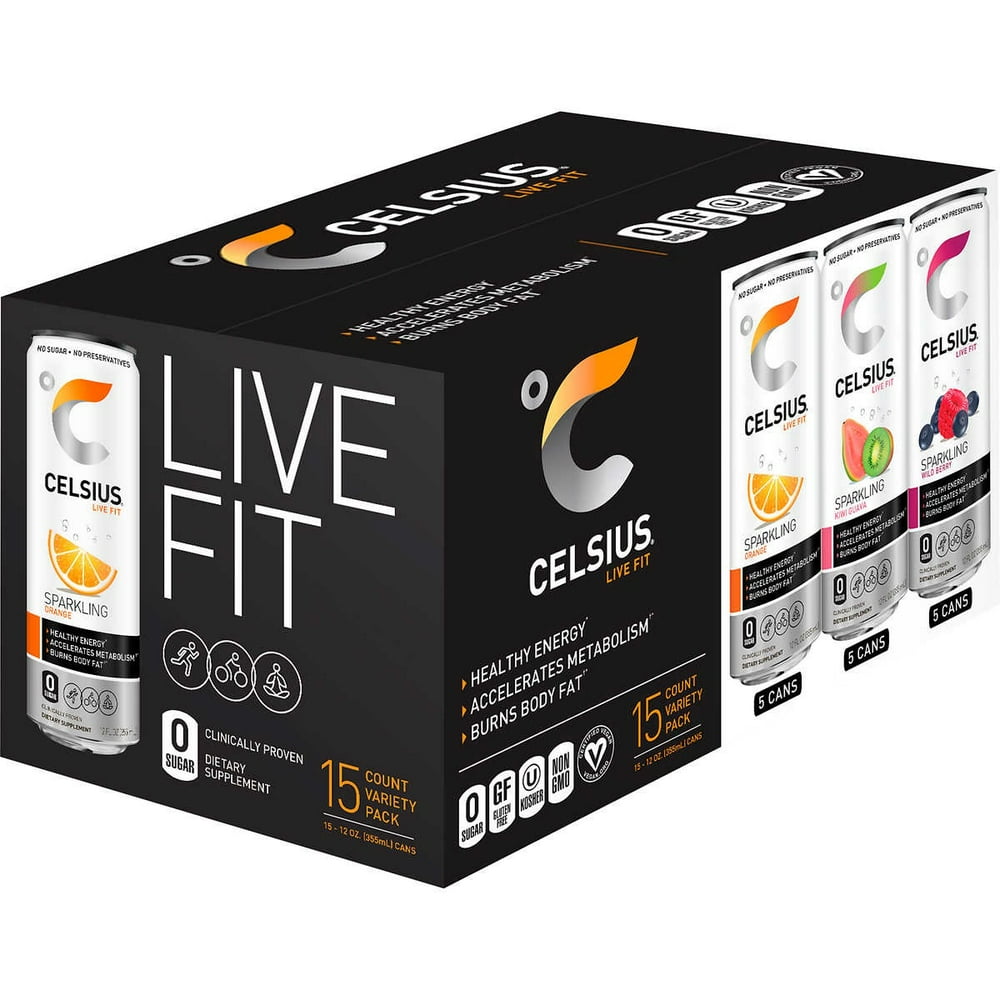 Celsius Live Fit Sparkling Fitness Drink Variety, 12 Ounce (15 Count