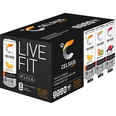Celsius Live Fit Sparkling Fitness Drink Variety, 12 Ounce (15...
