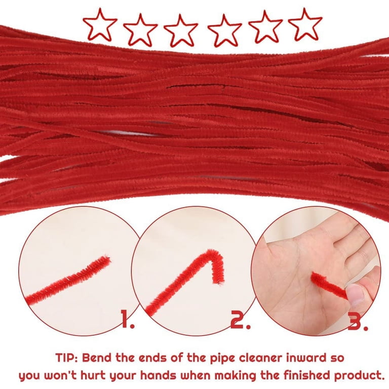 200pcs Red Glitter Pipe Cleaners - Chenille Stems For Crafts, Christmas, DIY Art Supplies