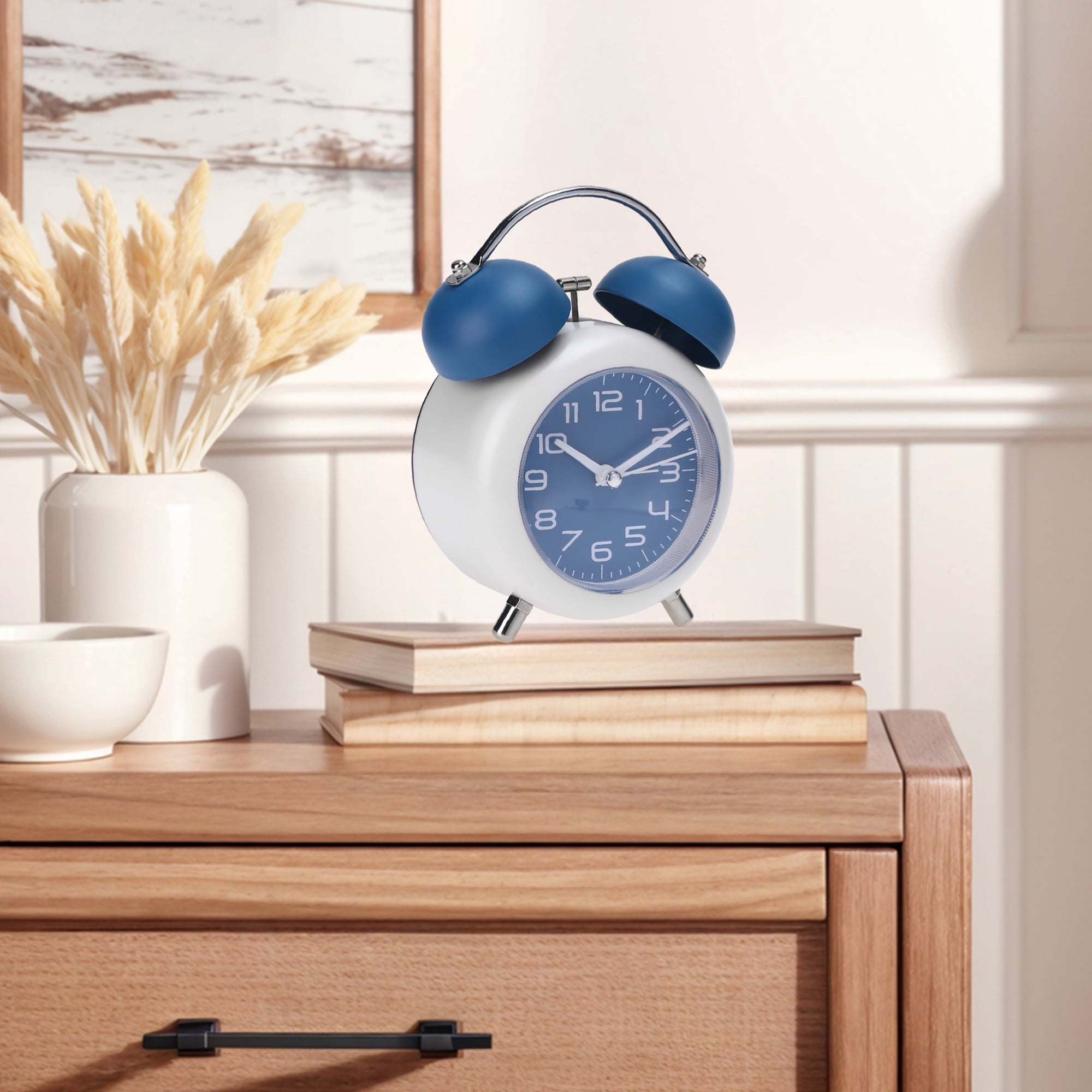 Unique Bargains 2 Pcs Old Fashioned Circle Loud Alarm Clock Blue/Pink