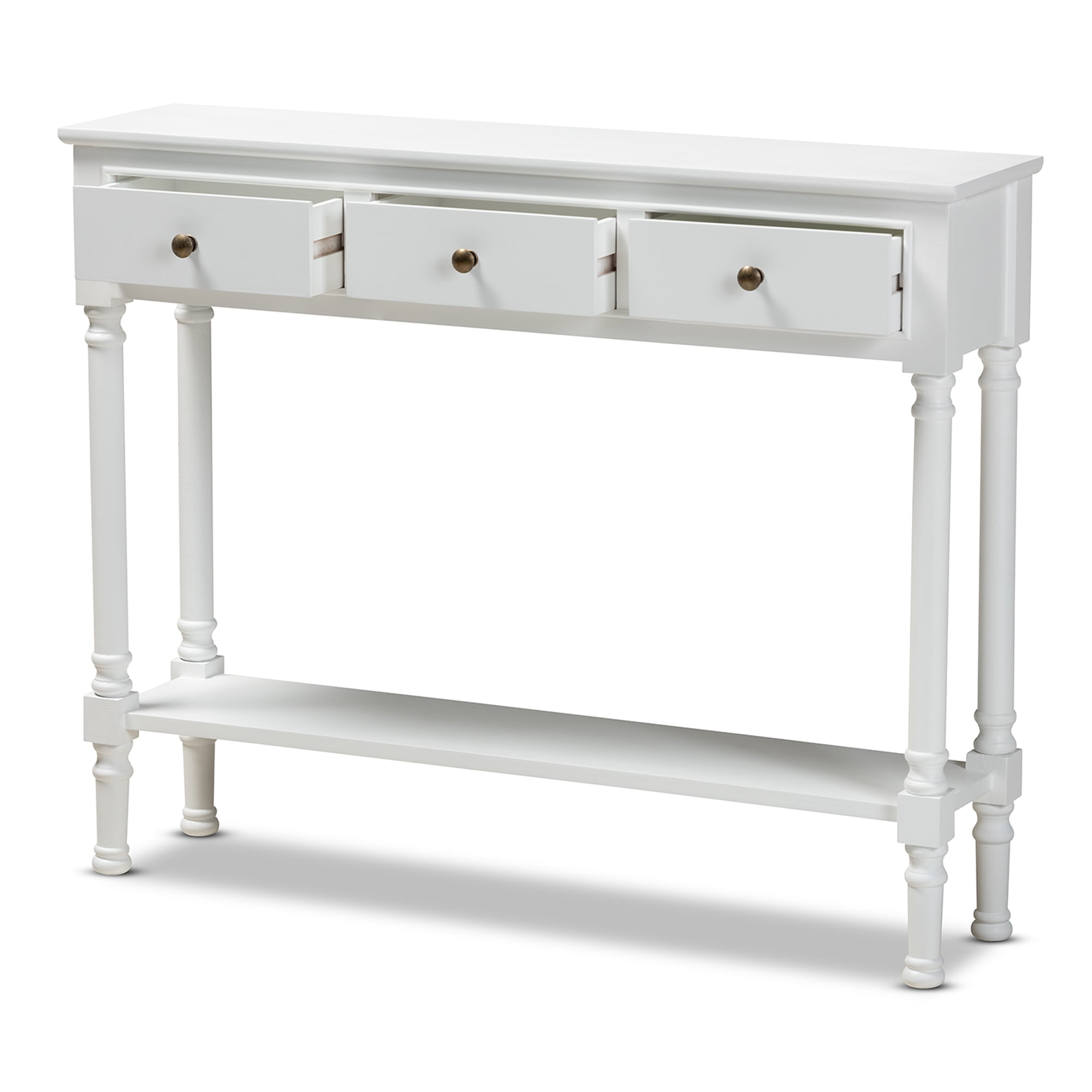 Baxton Studio Calvin Classic and Traditional French Farmhouse White Finished Wood 3-Drawer Entryway Console Table