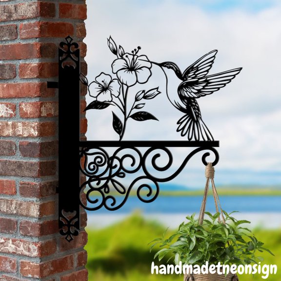 Handmadetneonsign Hummingbird Hanging Bracket, Bird Hanging Basket, Hanging Bracket For Garden 041623