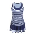 thumbnail image 4 of GEWSEY Tankini Swimsuits for Women Two Piece Tummy Control Bathing Suit with Skirt Striped Vintage Swimdress (Dark Blue, XXL), 4 of 8