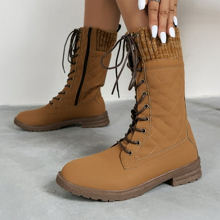 

MIARHB Women s Boots With Wool Mouth Zipper Boots And Thick Heel Lace Up Boots
