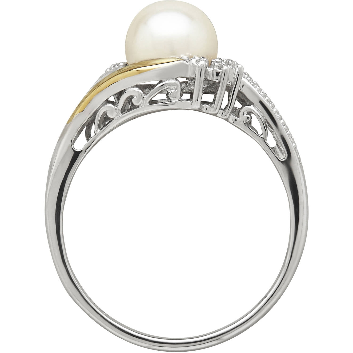 "Brilliance Fine Jewelry Freshwater Pearl Diamond Accent Ring in Sterling Silver and 10K Yellow Gold"