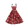thumbnail image 2 of KelaJuan Women Christmas Dress Snowflake Print Double Spaghetti Strap Sleeveless A-line Dress Big Swing Holiday Cami Dress, 2 of 6