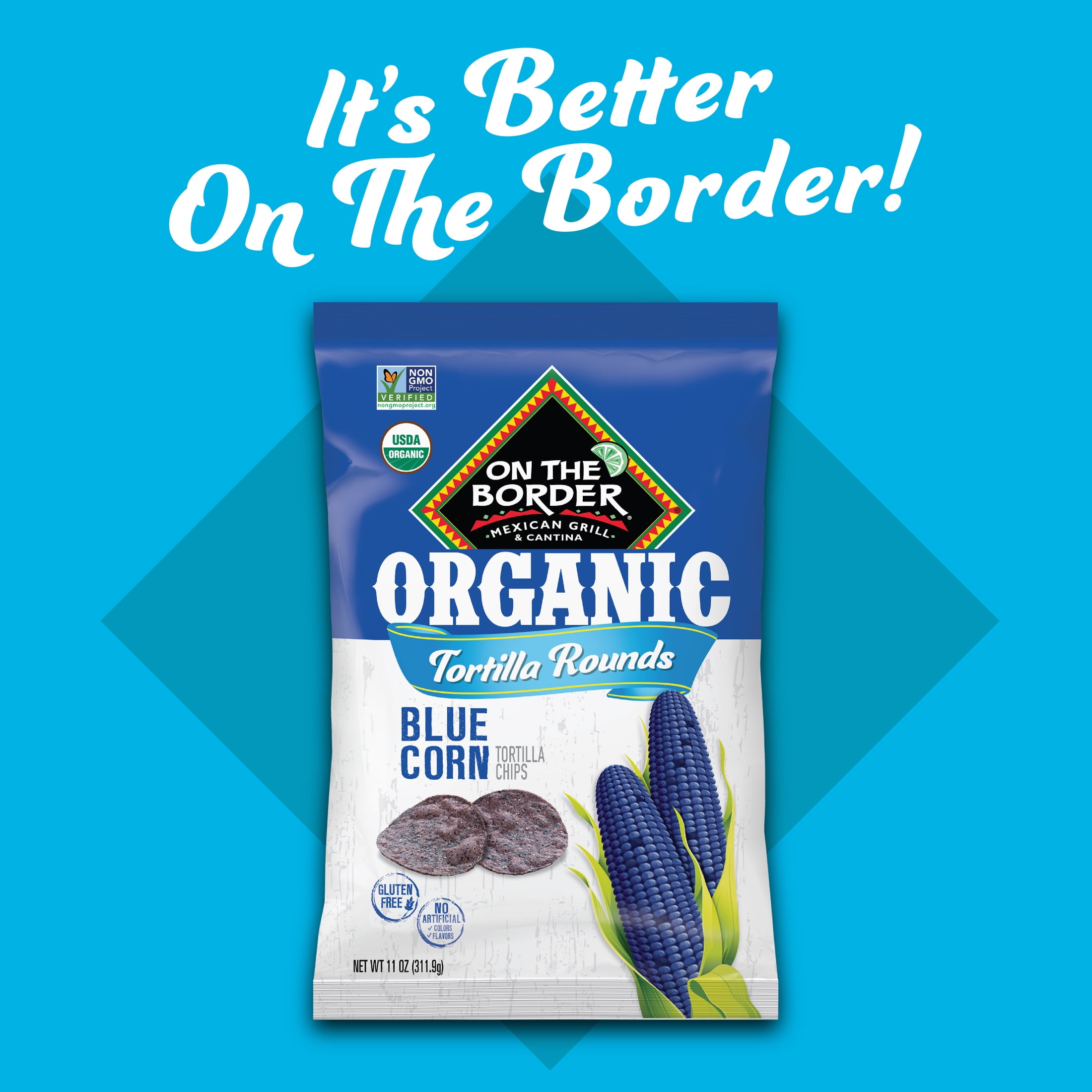 (7 pack) On The Border Organic Blue Corn Tortilla Rounds, Gluten-Free, 11 oz Bag