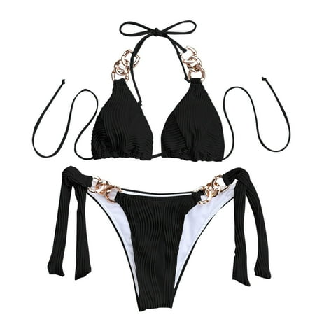 Tank Top Adjustable Straps High Cut 2 Piece Bathing Suits Tie Knot Halter Triangle Swimsuits Womens Bikini Sets Halter Swimsuit Deep V Neck Water Aerobics Swimsuits for Women