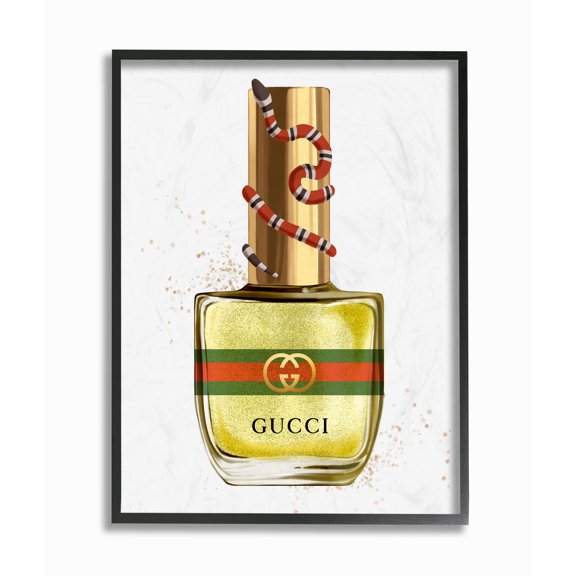 Stupell Industries Makeup Nail Polish Yellow Gold Snake Fashion Design Framed Wall Art by Ziwei Li