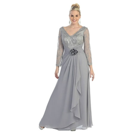 LONG SLEEVE MOTHER OF THE BRIDE EVENING GOWN