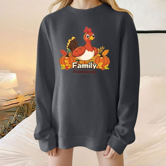 Hxshgdsn Womens Tops Women's Thanksgiving Sweater 2025 Drop-Shoulder Fall Warmth Essentials Fall Outfits For Women 2025 Gray XL