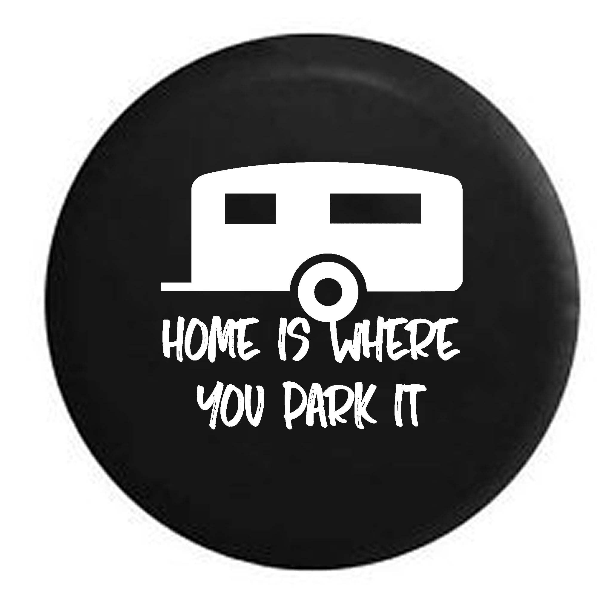 Firewood Series Happy Camper Camp Fire Recreational Vehicle Motorhome RV Spare Tire Cover Black 26-27.5 in 
