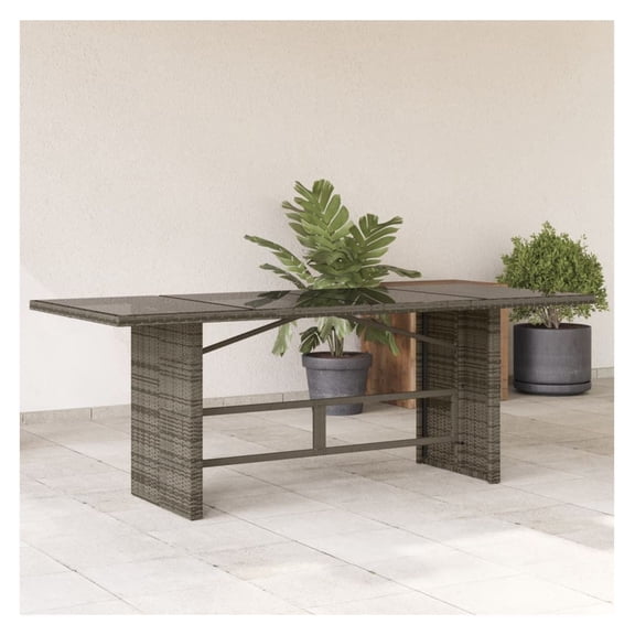 Patio Table with Glass Top Gray 74.8"x31.5"x29.1" Rattan