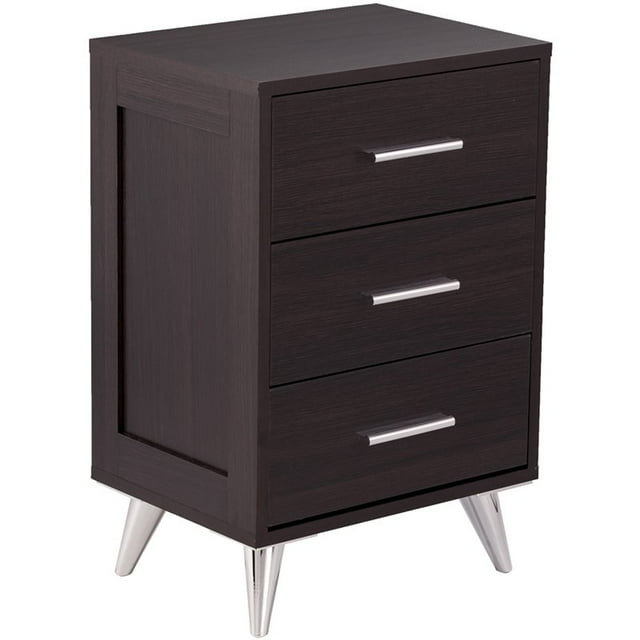Table de Nuit SEI Furniture Owen à 3 Tiroirs en Ébène et Chrome
