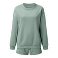 thumbnail image 6 of Women's Oversized Shorts Sets 2 Piece Solid Color Long Sleeve Crewneck Sweatshirt Outfits Casual Fall Trendy Vacation Loose Suits, 6 of 6