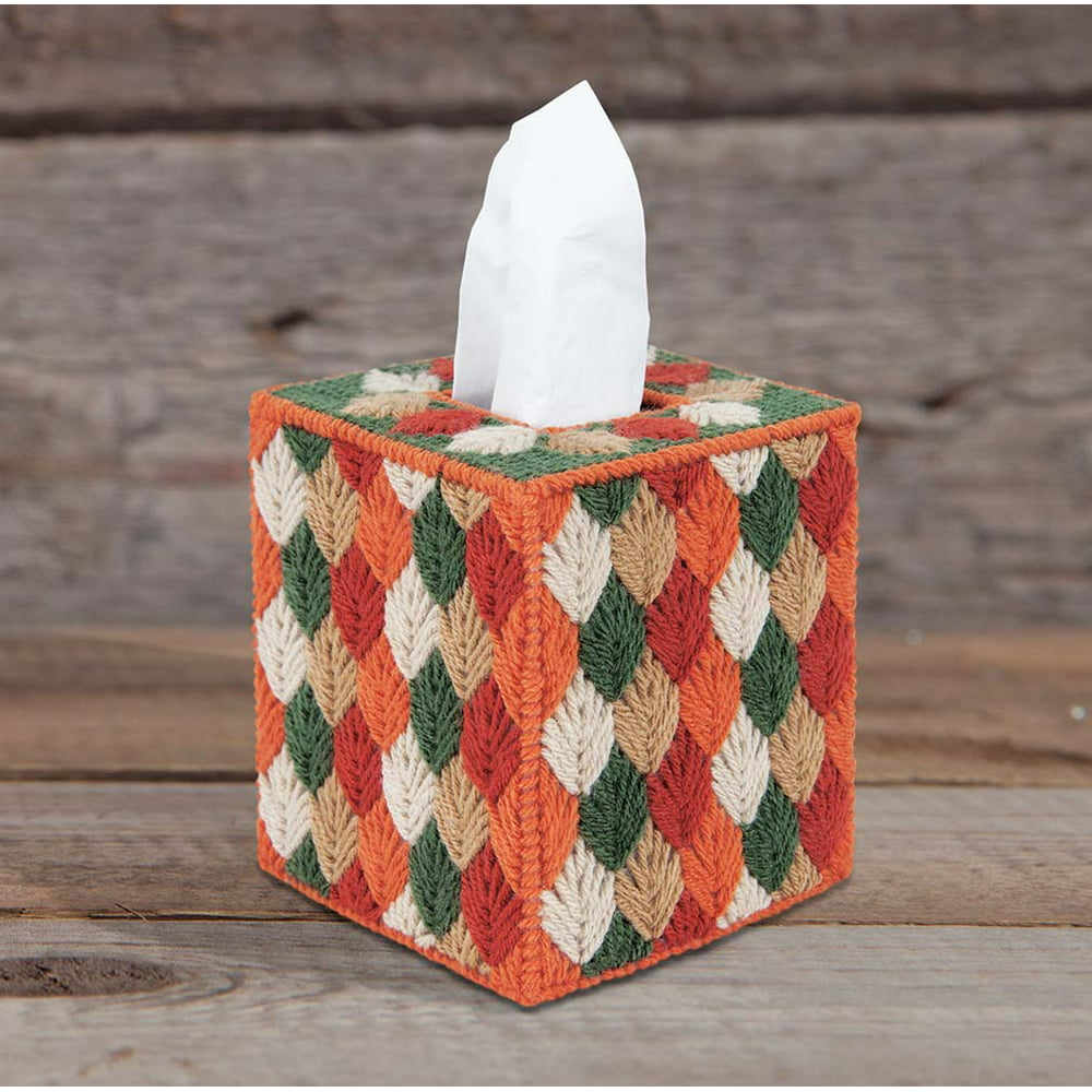 Mary Maxim Autumn Leaves Tissue Box Cover Plastic Canvas Kit