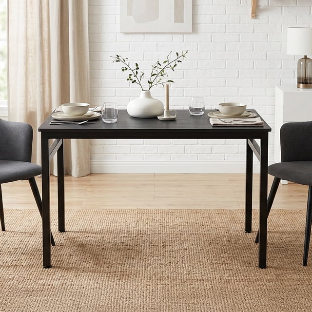 Mesa de Comedor Rectangular de 120x60cm - Para 4-6 Personas, Negro Color HOMEMAKE FURNITURE Moderno Minimalista