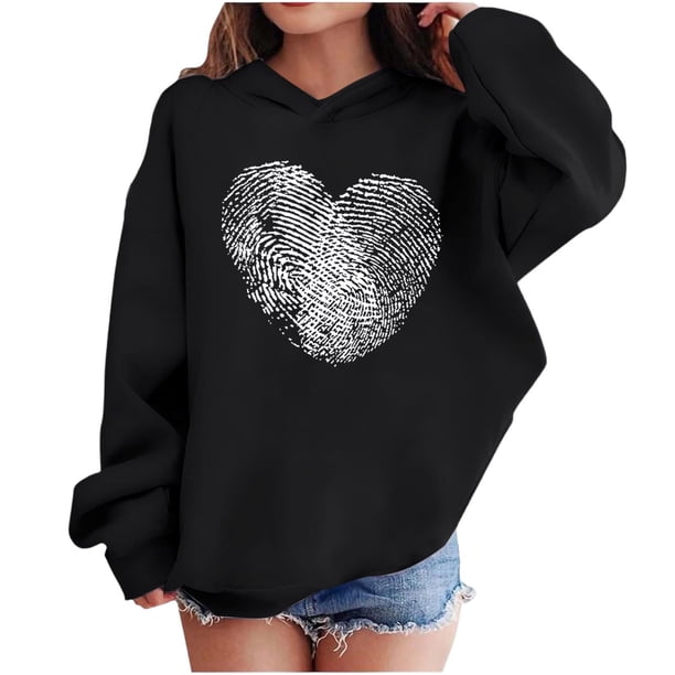 Sudadera con capucha y estampado de corazón de San Valentín, sudadera de manga larga para niños y niñas, chaqueta para niñas de talla mediana y grande.