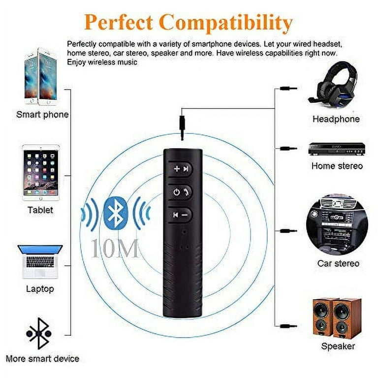Bluetooth V5.0 Receiver, KINDRM Mini Wireless Bluetooth 3.5mm Jack Aux  Adapter Portable Bluetooth Stereo Output Audio Receiver for Headphones