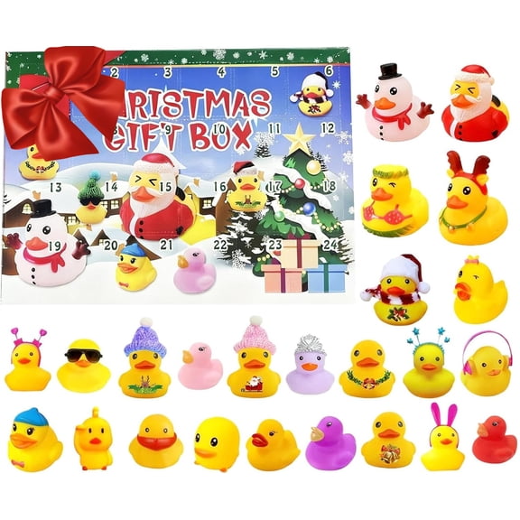 Rubber Duck Adventt Calendar 2025-31x22.5cm Christmas Countdown Calendar, 24 Days Rubber Ducks Bath Toys, Stocking Stuffers Bath Toys | Countdown Advent For Festive Decoration Activity School