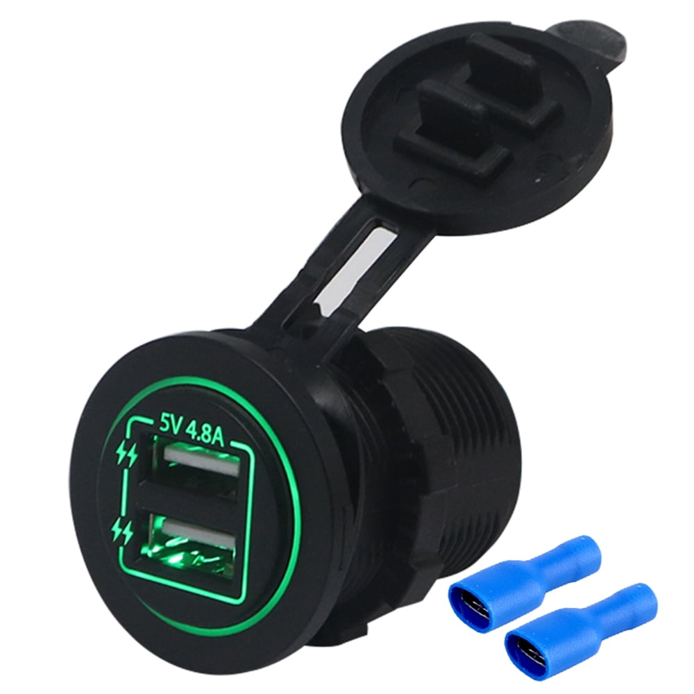 Dual USB Socket Waterproof Power Outlet 4.8A/5V LED Indicator for 12