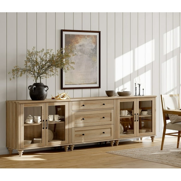 Sideboard Buffet Cabinet with 3 Drawers, Kitchen Pantry Storage Cabinet, Console Table & Entertainment Center for Living Room or Dining Room, Oak