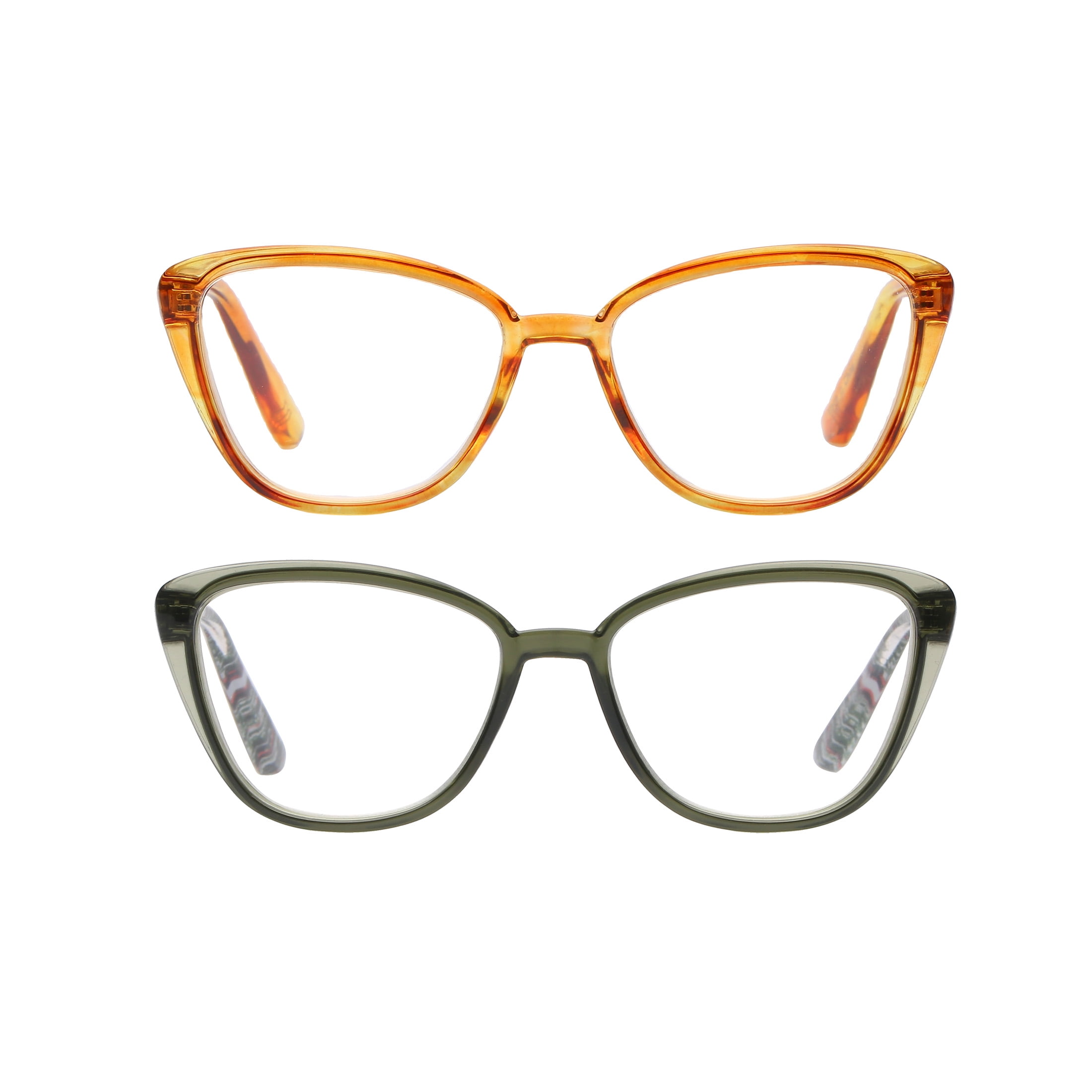 (2 pack) Rz by Rachel Zoe Womens Cateye Reading Glasses with Case, Crystal Olive/Light Tortoise, Imogen +2.50