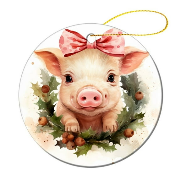 Cartoon Pet Pig Snowflakes Winter Christmas Ceramic Ornament Cute Pink Pig Ornament Keepsake Xmas Trees Decorations Keepsake Gifts Xmas Gift