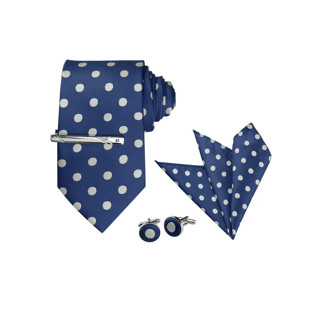 Conjunto de corbata de lunares INSPIRE CHIC para hombres, pin de corbata, gemelos, pañuelo de bolsillo, boda de negocios azul marino