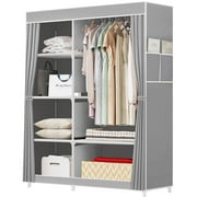 HadinEEon Portable Closet, Wardrobe Closet for Hanging Clothes with 6 Storage Shelves, 1 Hanging Rod and 4 Pockets, Sturdy and Easy Assemble, 41 inches for Bedroom, Grey
